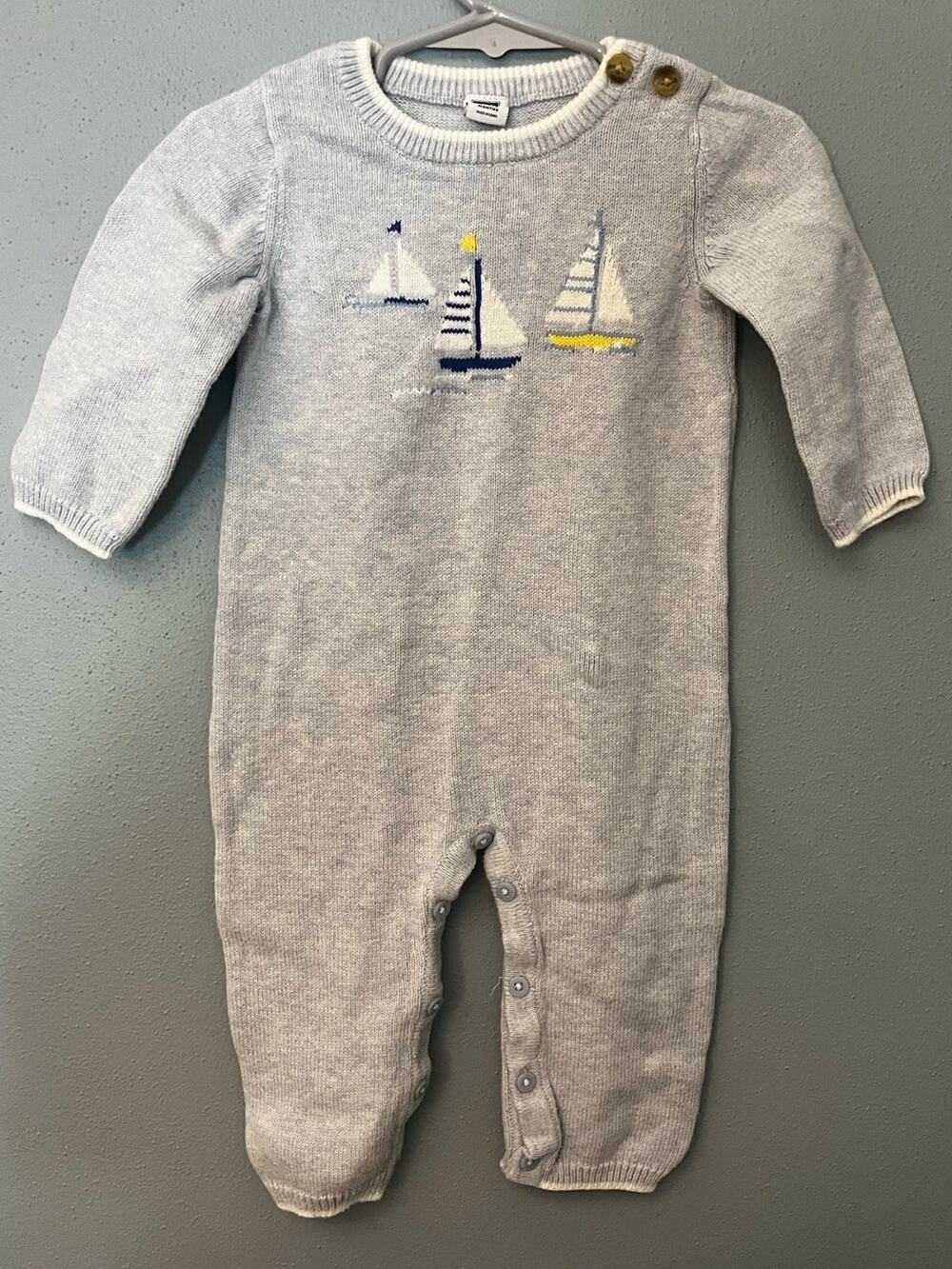 Janie and Jack One-Piece Sweater Knit Romper with Sailboat Detail
